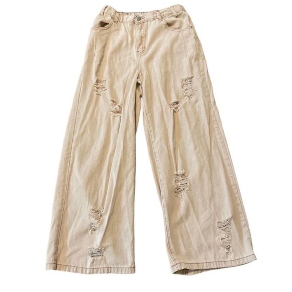 Porter Collective Light Pink Wide Leg Distressed Jeans